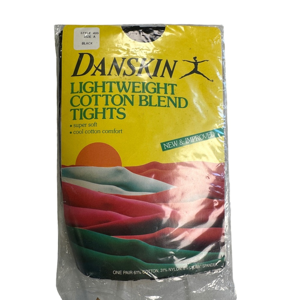Danskin Tights Vintage 1984 Black Cotton‎ Blend Footed Dance Size A NIP USA Made